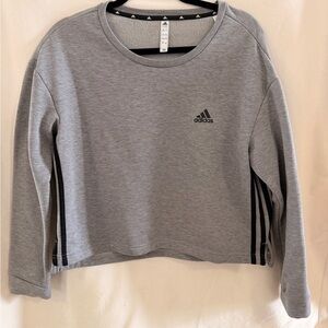 Adidas grey crop crewneck Sweatshirt with Black Logo. Women’s size Large.